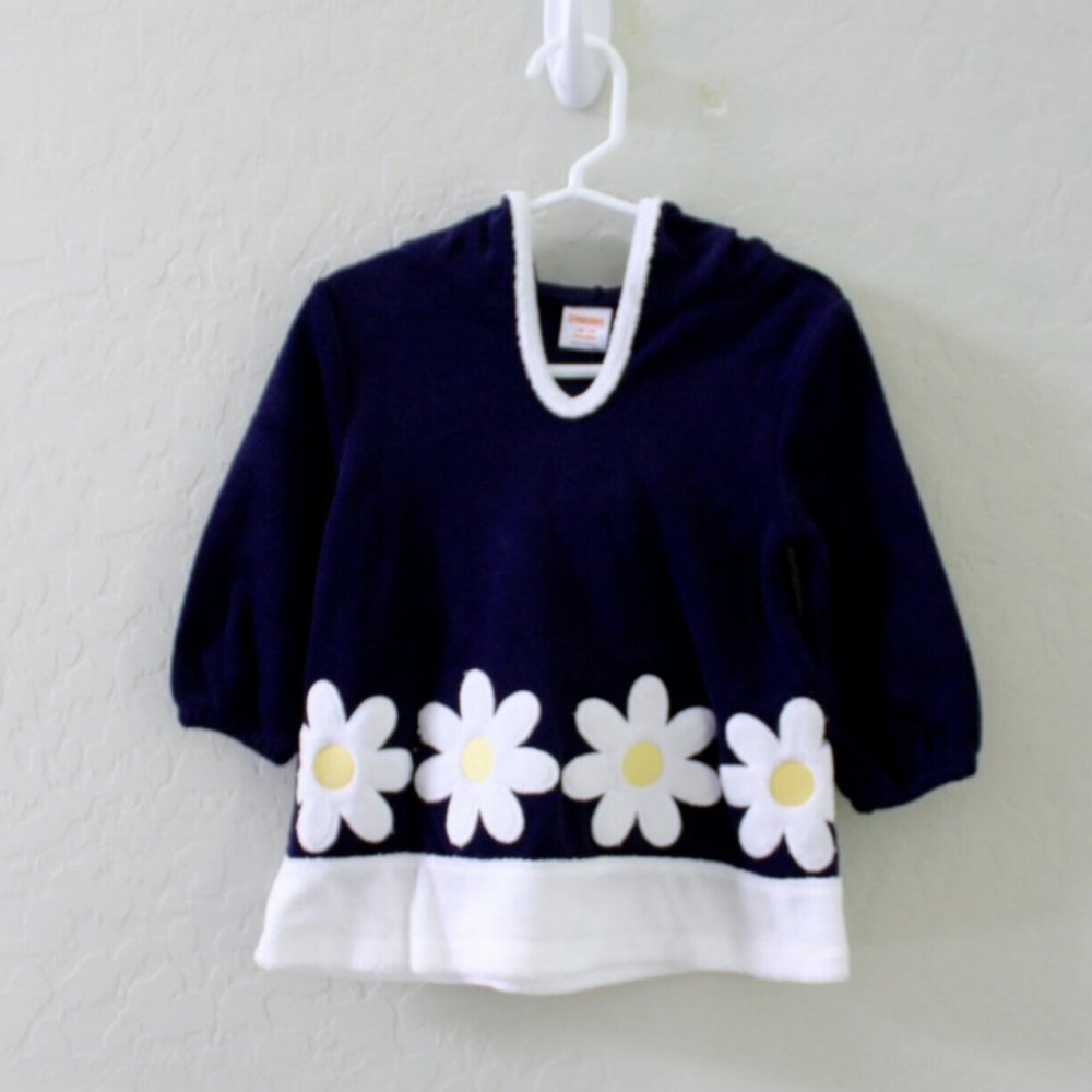 Gymboree Navy Long Sleeve Daisy Terry Hooded Swim Cover Up Dress Size 12-18M